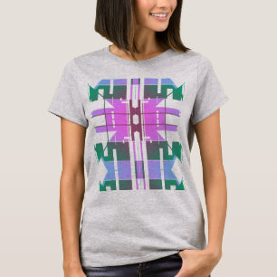 T-shirt Pink Green Lavender Tribal Art Grand Carreaux Desi
