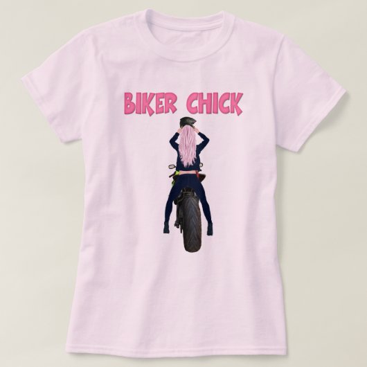 T-shirt Pink Hair Biker Chick Motorcycle (Design devant)