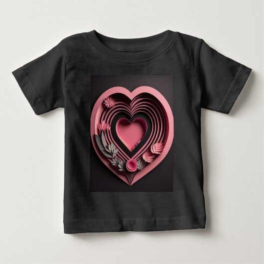 T-shirt Pink Heart 3D Paper Art Design (Devant)