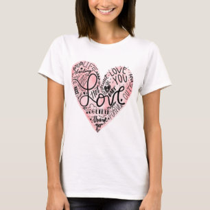 T-shirt Pink Heart Love You Valentine's mignon libellé