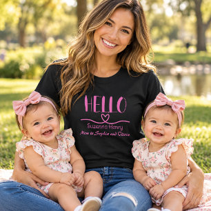 T-shirt PINK Hello Girl Mom Heart Tale