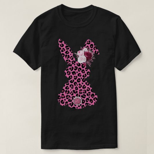T-shirt Pink Leopard Easter Bunny Ribbon Cute Rabbit Women (Design devant)