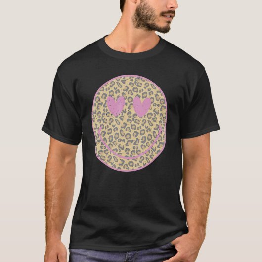 T-shirt Pink Leopard Smile Face  Heart Eyes Happy Face (Devant)