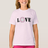 T-shirt Pink Love & Peace Sign Hearts (Devant)