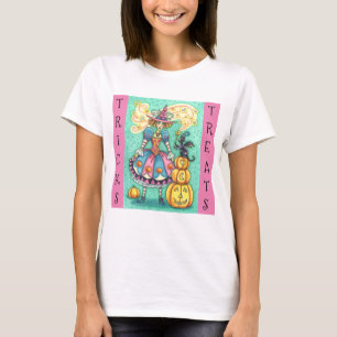 T-SHIRT PINK PARTY WITCH, MAGIC BLACK CHAT TRICK OU TRAITE