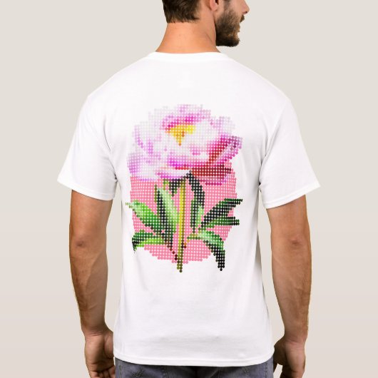 T-shirt Pink Peony Dot Mosaic Flower Front & Back Men's (Dos)