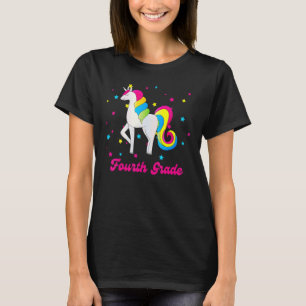 T-shirt Pink Rainbow Unicorn Retour À L'École Quatrième An