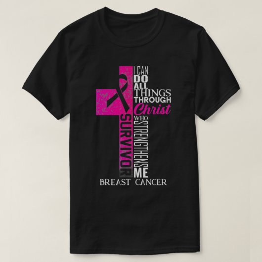 T-shirt Pink Ribbon Breast Cancer Survivor Christian Cross (Design devant)