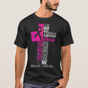 T-shirt Pink Ribbon Breast Cancer Survivor Christian Cross