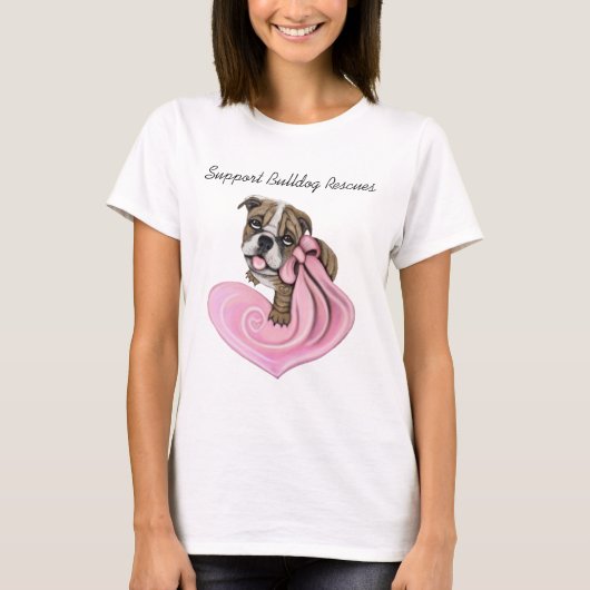 T-shirt Pink Ribbon Bulldog Chien Chien de Chien, Échantil (Devant)