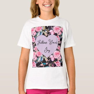 T-shirt Pink Rose Watercolor Flowers Floral Girls Joy