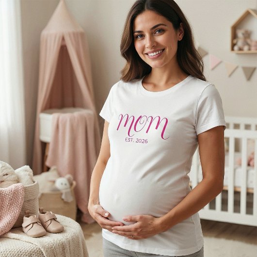 T-shirt Pink Script Established Mom