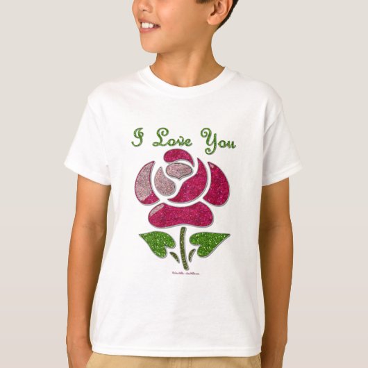 T-shirt Pink Stencil Rose I Love You (Devant)