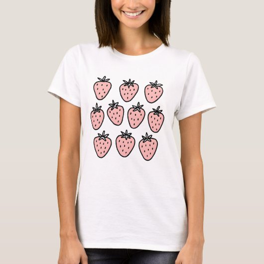 T-shirt Pink Strawberry Pattern – Cute Hand-Drawn Fruit Do (Devant)
