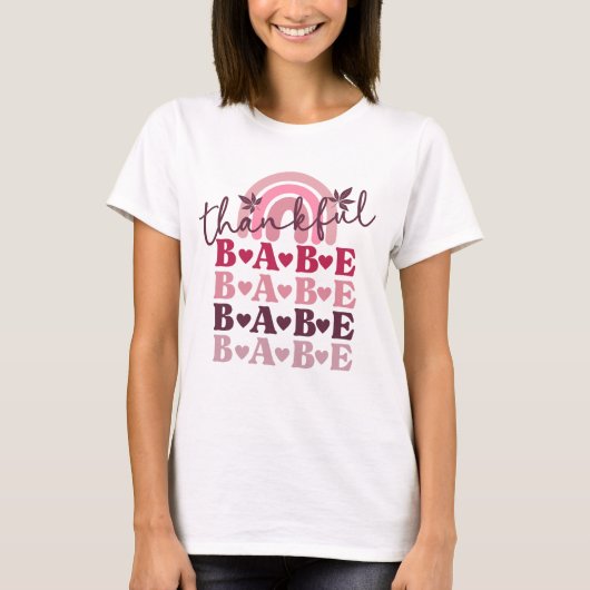 T-shirt Pink Thanksgiving Baby Thanksgiving Fall Boho Rain (Devant)
