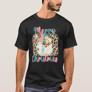 T-shirt Pink Vintage père Noël Joyeux léopard de Noël