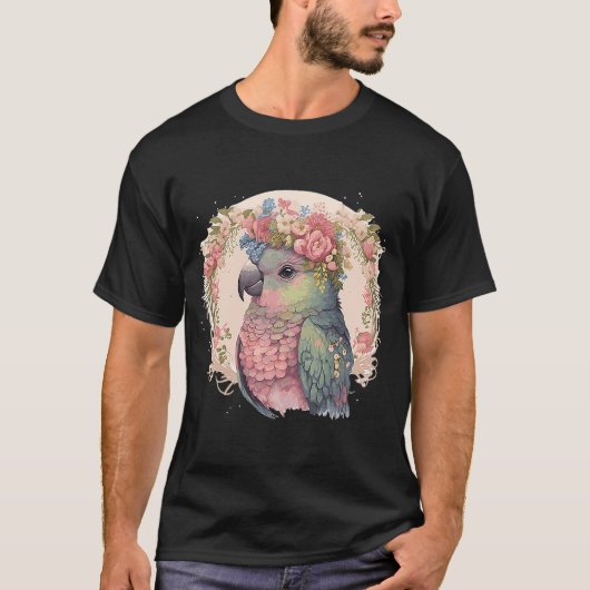T-shirt Pionus Parrot Oiseau Fleur Couronne Animaux de com (Devant)