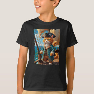 T-shirt Pirate cat sur le pont de son bateau !