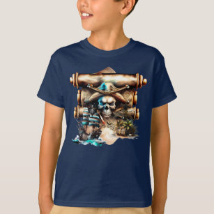 T-shirt Pirate crâne croisés trésor bateaux enfants