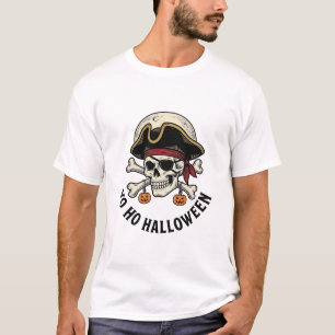 T-shirt Pirate Crâne Halloween Gravure Vintage Blanc Shi