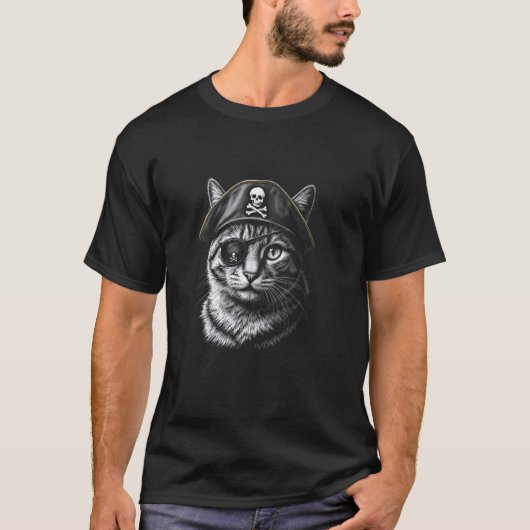 T-shirt Pirate de chat Patch oeil Halloween, Kitten Hipste (Devant)