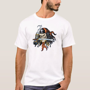 T-shirt Pirate de crâne avec l'épée et le crochet par A