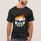 T-shirt Pirate de crâne flamboyant Emblème circulaire Noir (Devant)