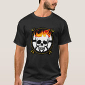 T-shirt Pirate de crâne flamboyant Emblème circulaire Noir (Devant)