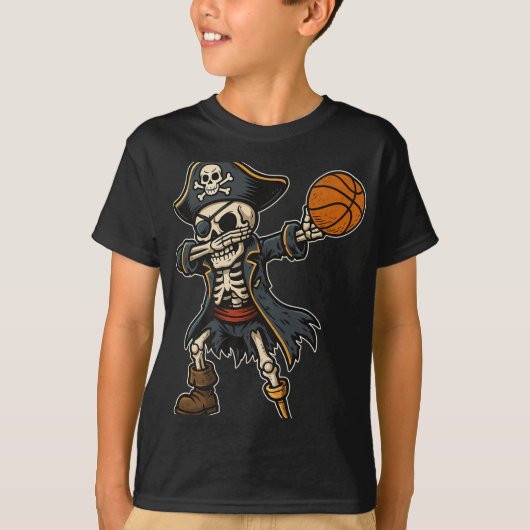 T-shirt Pirate de squelette Pirate de basketball Halloween (Devant)