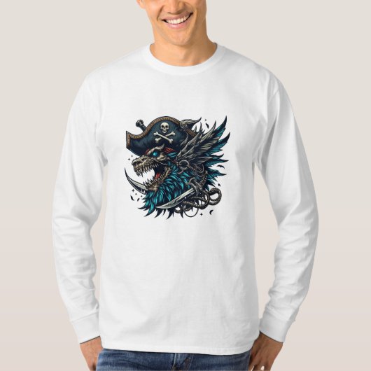 T-shirt Pirate Dragon Bleu Long Manches (Devant)