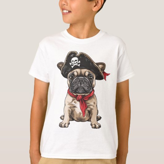 T-shirt Pirate French Buldog Skull Crossbones (Devant)