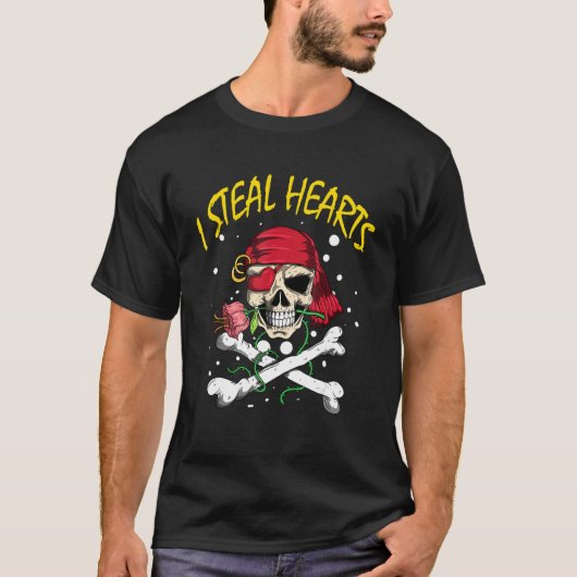 T-shirt Pirate Heart Thief Crâne avec Rose Je vole H (Devant)