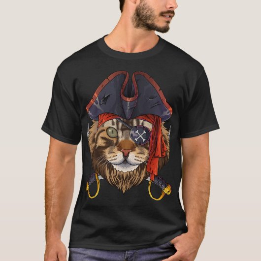 T-shirt Pirate Maine Coon Jolly roger Halloween Costume Cr (Devant)