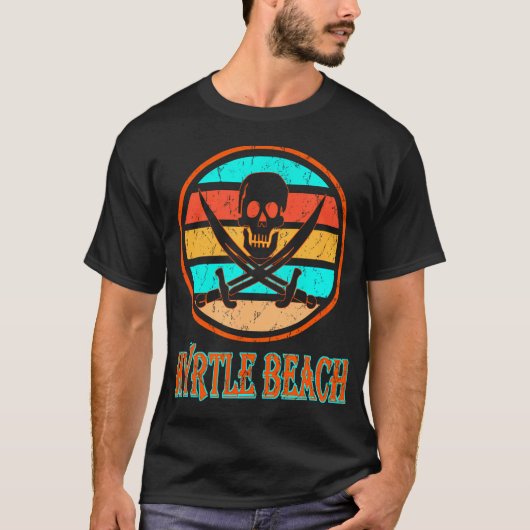 T-shirt Pirate Myrtle Beach Vacances Distressed Image (Devant)