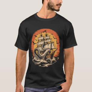 T-shirt Pirate Navire Pieuvre Géante