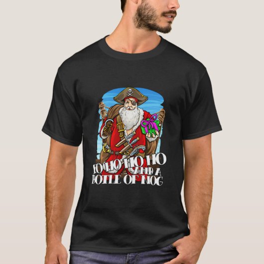 T-shirt Pirate Père Noël Yo Ho Ho Bouteille De Eggnog Hook (Devant)