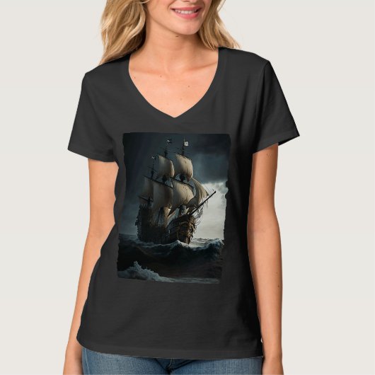 T-shirt Pirate Ship Adventure Unique Rough Sea (Devant)