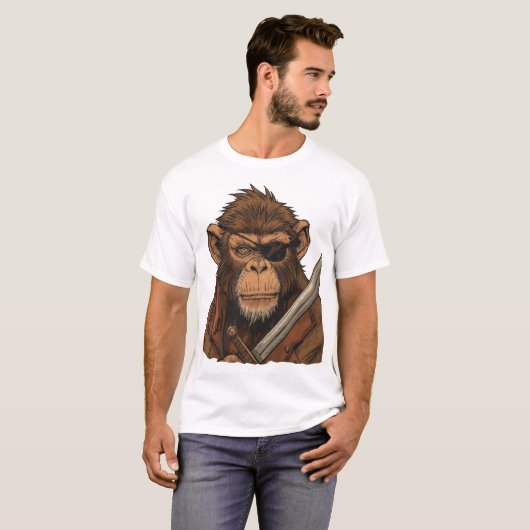 T-shirt Pirate Singe avec épée - Bold Adventure Art (Devant entier)