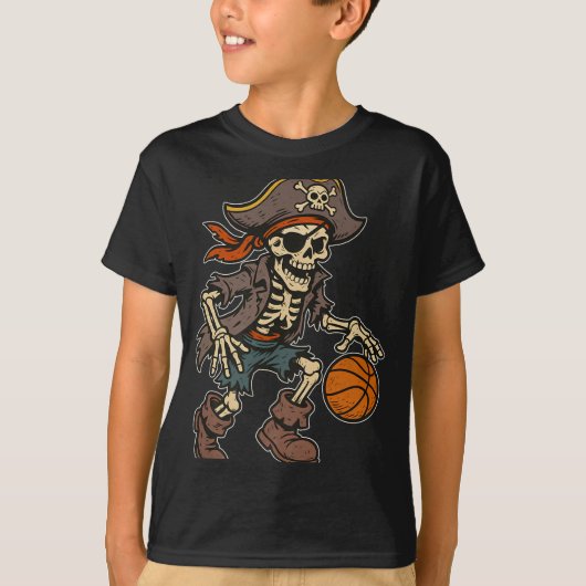 T-shirt Pirate Skeleton Basketball Halloween Pirate Costum (Devant)