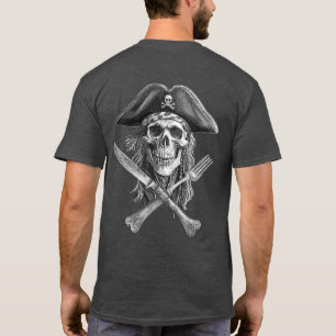 T-shirt Pirate Skull B&W avec couteau croisé et fourche