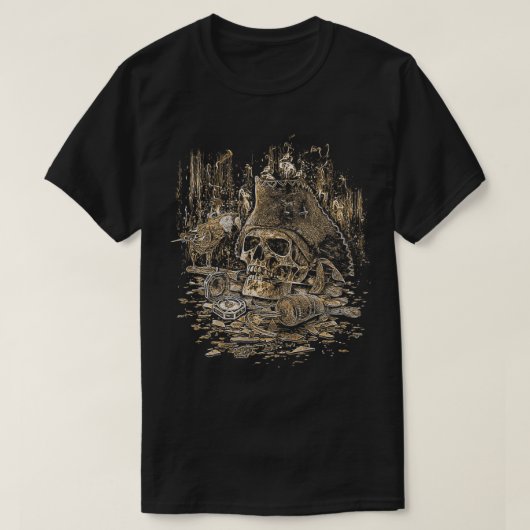 T-shirt Pirates Capitaine Crâne Dagger Treasure Caraïbes M (Design devant)