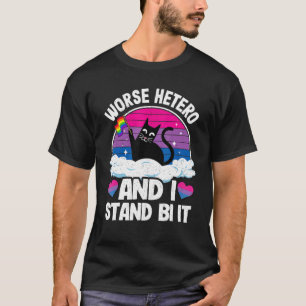 T-shirt Pire Hétéro Et Je Me Declare Bi Chat Drapeau Bisex