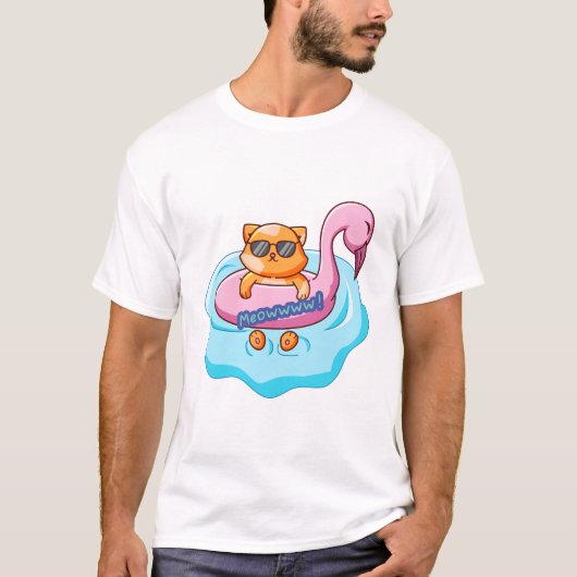 T-shirt piscine de chat vitres d'été | Conception amoureux (Devant)