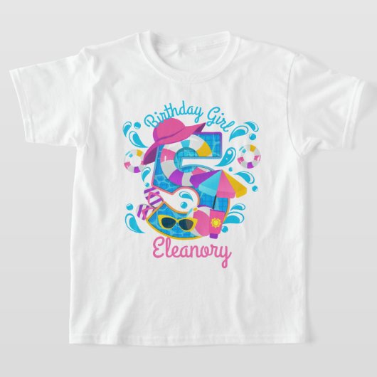 T-shirt Piscine fête Cinquième anniversaire été (Poser)