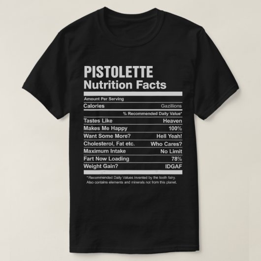 T-shirt Pistolette Nutrition Facts Funny Graphic (Design devant)