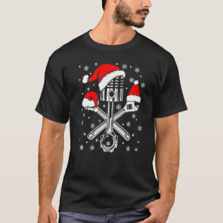 T-shirt Piston Wrench Santa Hat Car Mécanique Laid Christm