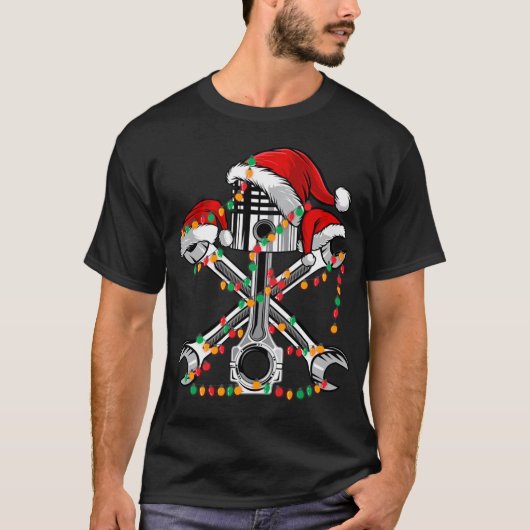 T-shirt Piston Wrench Santa Hat Feux de Noël Véhicule (Devant)