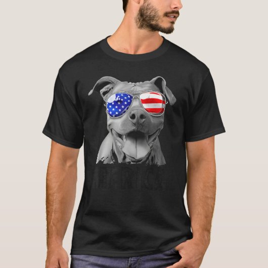 T-shirt Pit Bull 4 juillet Merica Hommes Drapeau Américain (Devant)