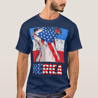 T-shirt Pit Bull Dog Patriotic USA 4th of July American Fl