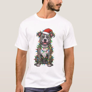 T-shirt Pit Bull Enveloppé de Lumières de Noël Amoureux de